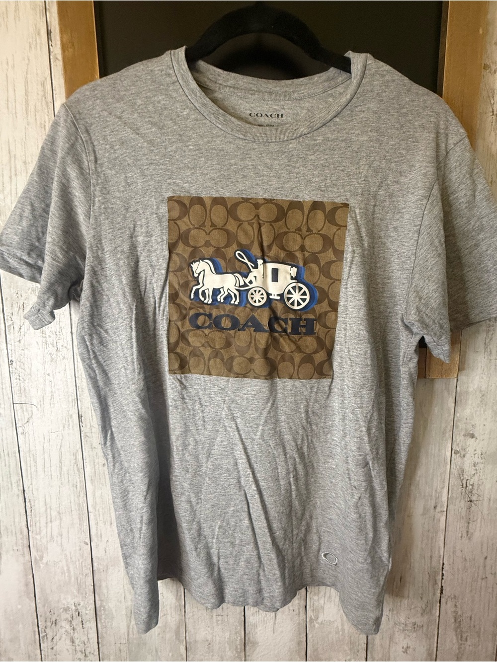 Coach Gray Graphic Print Shirt Size Sm Short Sleeve Shirt Logo